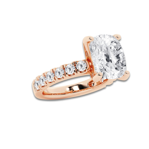 7.00 ctw Elongated Cushion Lab-Grown Diamond Split-Prong Set Side Stone Engagement Ring in 14K Rose Gold for Women | Colorless E, VS1 Clarity, IGI Certified 6.00 ct Center Diamond