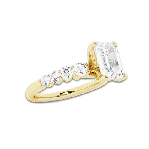 2.04 ctw Emerald Lab-Grown Diamond Side Stone Engagement Ring in 14K Yellow Gold for Women | Colorless D, VVS1 Clarity, IGI Certified 1.50 Ct Center Diamond