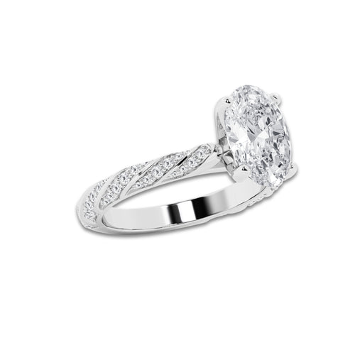 2.94 ctw Oval Lab-Grown Diamond Twisted Band Engagement Ring in Platinum for Women | Colorless E, VS1 Clarity, IGI Certified 2.50 ct Center Diamond