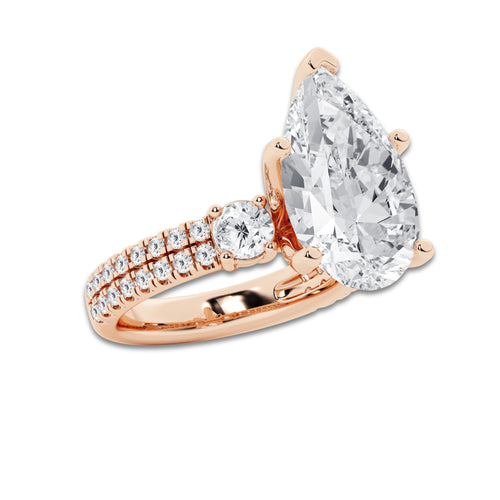 8.96 ctw Pear Lab-Grown Diamond Three Stone Double Row Engagement Ring in 14K Rose Gold for Women | D Color, VVS1 Clarity, IGI Certified 8.00 ct Center Diamond