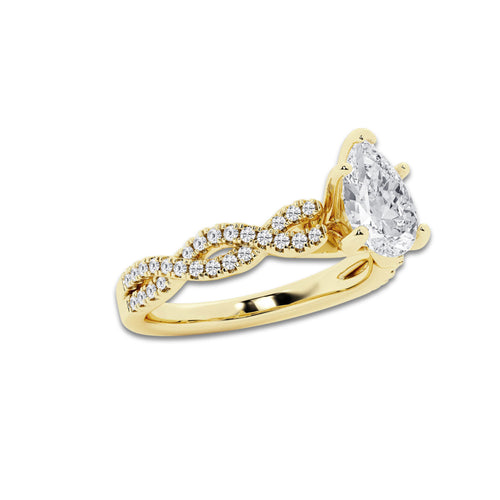 1.25 ctw Pear Lab-Grown Diamond Twisted Shank Engagement Ring in 14K Yellow Gold for Women | E Color, VS1 Clarity, IGI Certified 1.00 ct Center Diamond