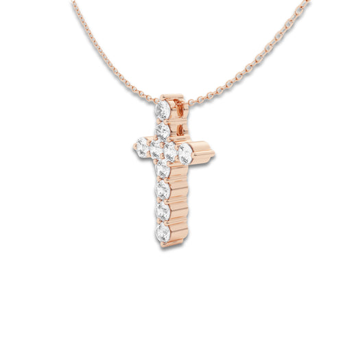1 ctw Round Lab Grown Diamond Cross Pendant with Adjustable Chain 14K Rose Gold, DE, VS1