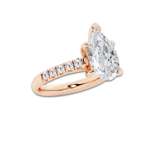 4.43 ctw Pear Lab-Grown Diamond Pave Engagement Ring in 14K Rose Gold for Women | D Color, VVS1 Clarity, IGI Certified 4.00 ct Center Diamond