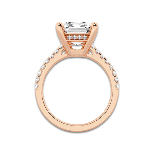5.30 ctw Emerald Lab-Grown Diamond Hidden Halo Side Stone Engagement Ring in 18K Rose Gold for Women | Colorless E, VS1 Clarity, IGI Certified 5.00 ct Center Diamond
