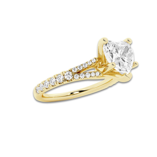 1.83 ctw Heart Lab-Grown Diamond Split Shank Side Stone Engagement Ring in 14K Yellow Gold for Women | Colorless D, VVS1 Clarity, IGI Certified 1.50 ct Center Diamond