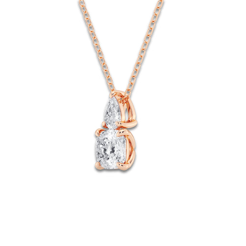 1 ctw Toi Et Moi Cushion and Pear Pendant with Adjustable Chain 14K Rose Gold, DE, VS1