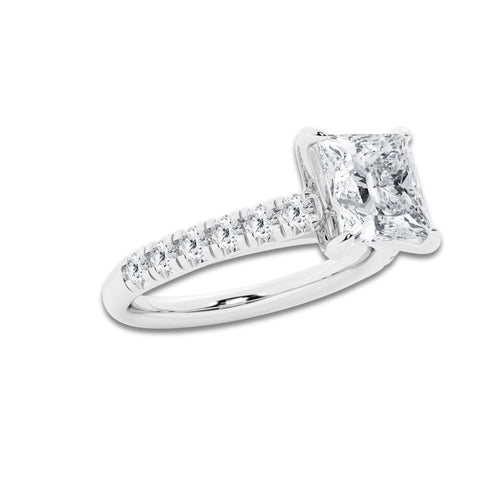 2.41 ctw Princess Lab-Grown Diamond Pave Engagement Ring in 14K White Gold for Women | D Color, VVS1 Clarity, IGI Certified 2.00 ct Center Diamond