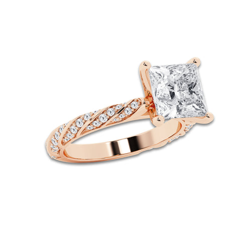 5.42 ctw Princess Lab-Grown Diamond Twisted Band Engagement Ring in 14K Rose Gold for Women | Colorless E, VS1 Clarity, IGI Certified 5.00 ct Center Diamond