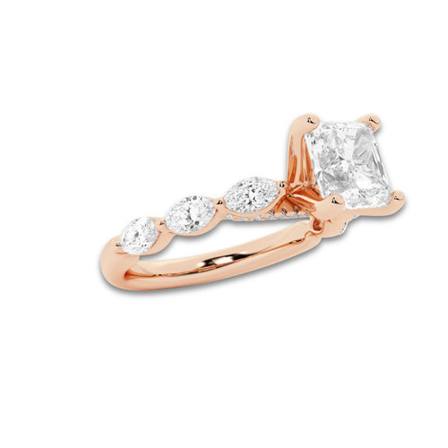 3.48 ctw Asscher Lab-Grown Diamond Marquise Side Stone Engagement Ring in 14K Rose Gold for Women | Colorless D, VVS1 Clarity, IGI Certified 3.00 ct Center Diamond