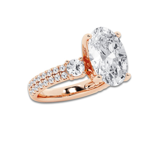 7.96 ctw Oval Lab-Grown Diamond Three Stone Double Row Engagement Ring in 14K Rose Gold for Women | D Color, VVS1 Clarity, IGI Certified 7.00 ct Center Diamond