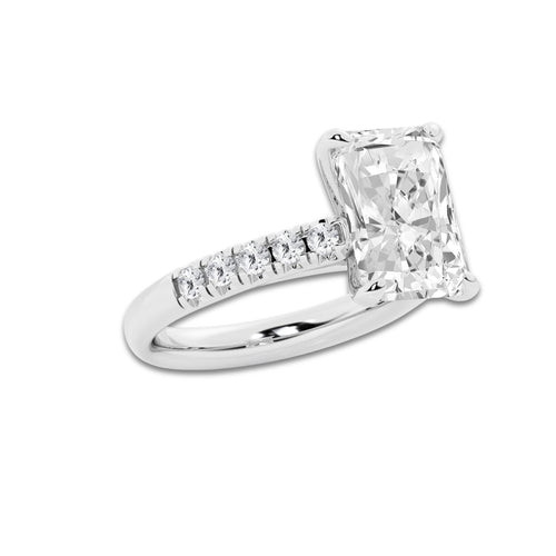 5.43 ctw Radiant Lab-Grown Diamond Pave Engagement Ring in Platinum for Women | E Color, VS1 Clarity, IGI Certified 5.00 ct Center Diamond