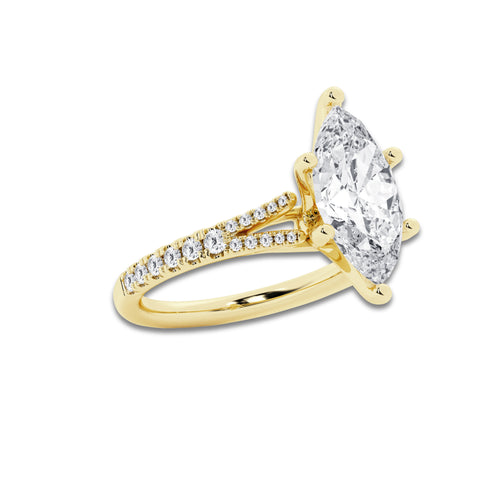3.33 ctw Marquise Lab-Grown Diamond Split Shank Side Stone Engagement Ring in 14K Yellow Gold for Women | Colorless D, VVS1 Clarity, IGI Certified 3.00 ct Center Diamond