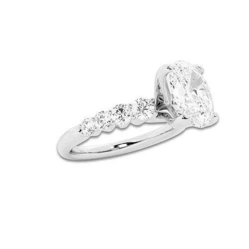 2.04 ctw Oval Lab-Grown Diamond Side Stone Engagement Ring in Platinum for Women | Colorless E, VS1 Clarity, IGI Certified 1.50 Ct Center Diamond
