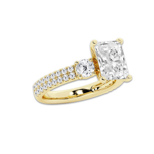4.00 ctw Radiant Lab-Grown Diamond Three Stone Double Row Engagement Ring in 14K Yellow Gold for Women | D Color, VVS1 Clarity, IGI Certified 3.00 ct Center Diamond