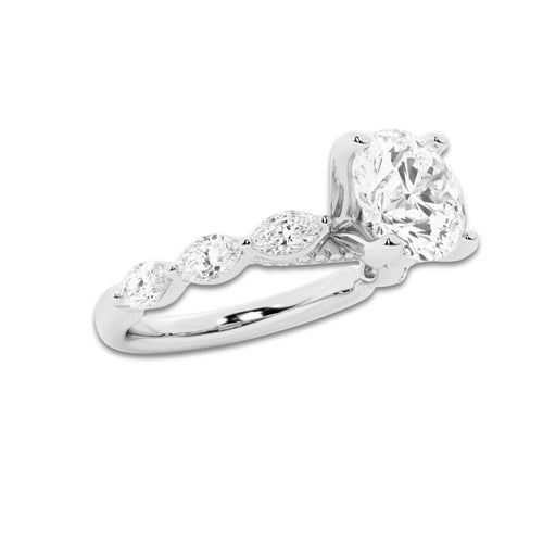3 1/2 ctw Round Lab Grown Diamond Engagement Ring with Floating Marquise Side Accents Platinum, D, VVS | 3 ct Center
