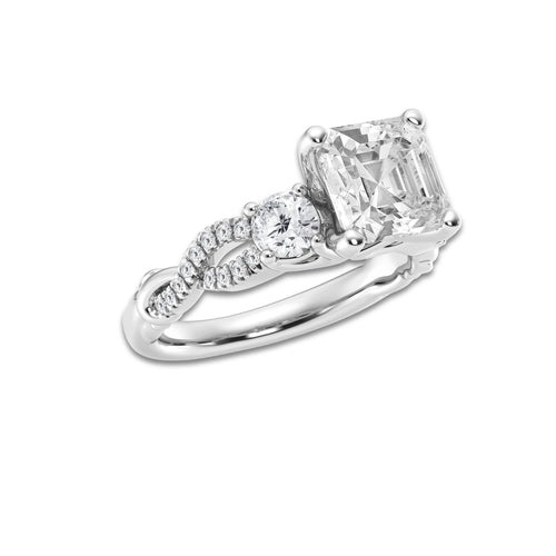 3.10 ctw Asscher Lab-Grown Diamond Side Stone Engagement Ring in Platinum for Women | Colorless D, VVS1 Clarity, IGI Certified 2.50 ct Center Diamond
