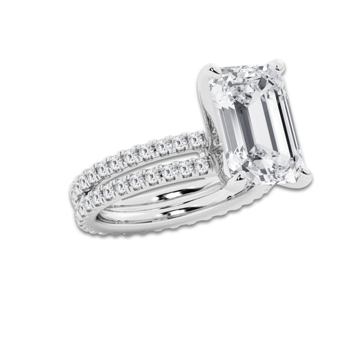 9.22 ctw Emerald Lab-Grown Diamond Double Row Diamond Engagement Ring in Platinum for Women | Colorless D, VVS1 Clarity, IGI Certified 8.00 ct Center Diamond