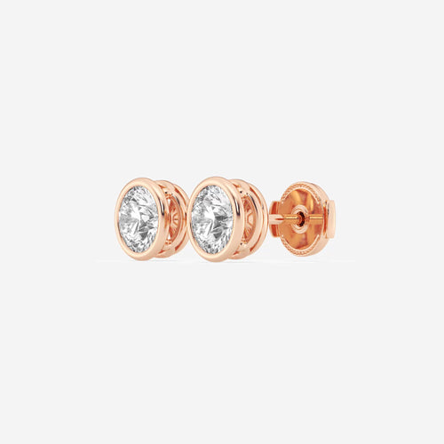 1 1/2 ctw Round Lab Grown Diamond Bezel Set Filigree Solitaire Stud Earrings 14K Rose Gold, E, VS1