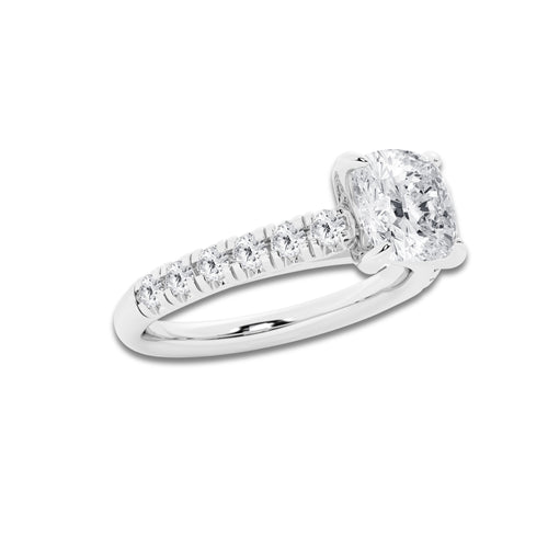 1.91 ctw Cushion Lab-Grown Diamond Pave Engagement Ring in Platinum for Women | D Color, VVS1 Clarity, IGI Certified 1.50 ct Center Diamond