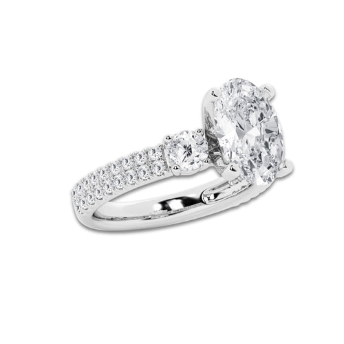 4.00 ctw Oval Lab-Grown Diamond Three Stone Double Row Engagement Ring in Platinum for Women | D Color, VVS1 Clarity, IGI Certified 3.00 ct Center Diamond