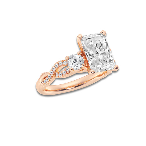 3.60 ctw Radiant Lab-Grown Diamond Side Stone Engagement Ring in 14K Rose Gold for Women | Colorless D, VVS1 Clarity, IGI Certified 3.00 ct Center Diamond