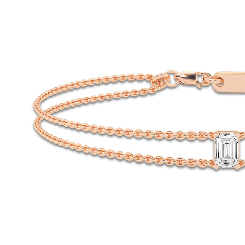 1/2 ctw Emerald Lab Grown Diamond Chain Bracelet - 7 Inches 14K Rose Gold, DE, VS1 | 1/2 ct Center