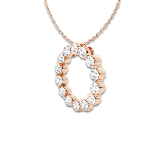 1 ctw Round Lab Grown Diamond Circle Pendant with Adjustable Chain 14K Rose Gold, DE, VS1 | 1 ct Center