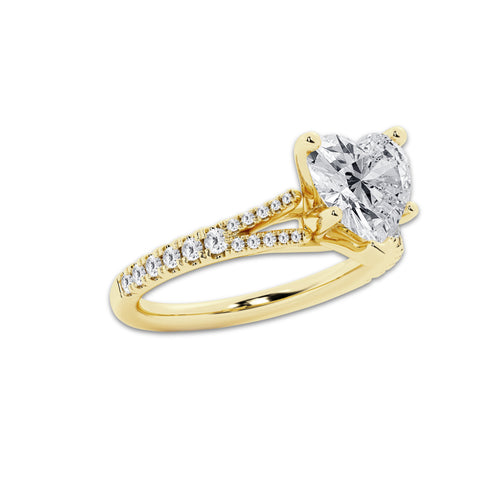 2.83 ctw Heart Lab-Grown Diamond Split Shank Side Stone Engagement Ring in 14K Yellow Gold for Women | Colorless E, VS1 Clarity, IGI Certified 2.50 ct Center Diamond