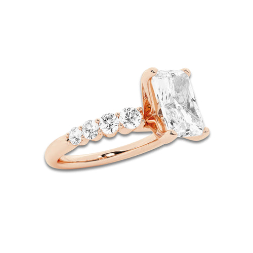 2.54 ctw Radiant Lab-Grown Diamond Side Stone Engagement Ring in 14K Rose Gold for Women | Colorless D, VVS1 Clarity, IGI Certified 2.00 Ct Center Diamond