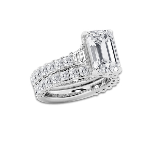 8 1/4 ctw Emerald Lab Grown Diamond Bridal Set Platinum, D, VVS | 5 ct Center