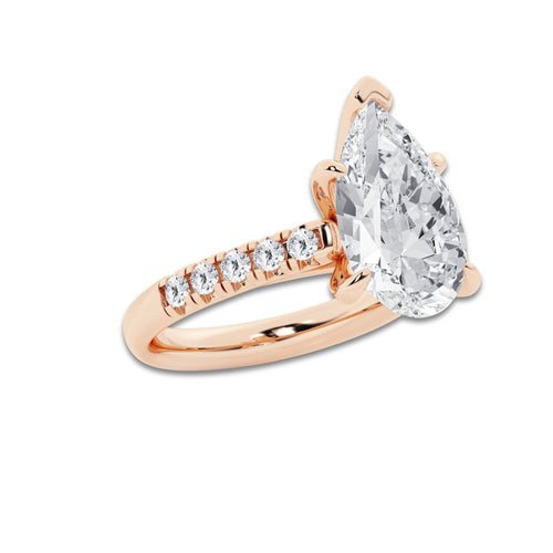5.43 ctw Pear Lab-Grown Diamond Pave Engagement Ring in 14K Rose Gold for Women | D Color, VVS1 Clarity, IGI Certified 5.00 ct Center Diamond