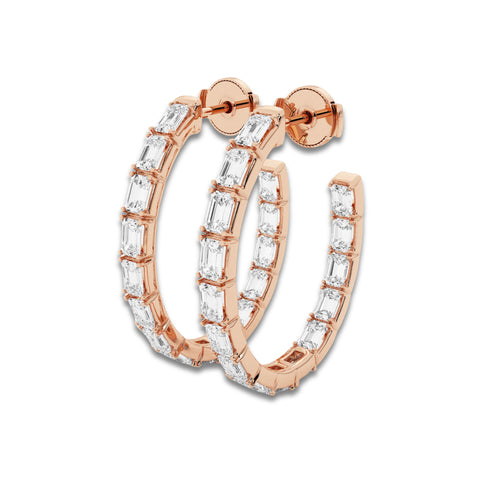 5 ctw Emerald Lab Grown Diamond Inside Out J Hoop Earrings 14K Rose Gold, DE, VS1