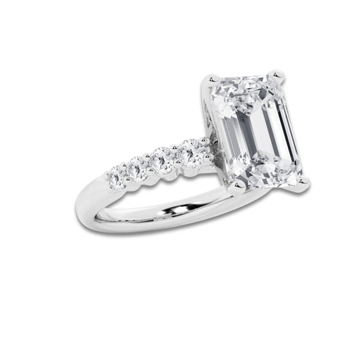 8.66 Ct Emerald Lab-Grown Diamond Half Eternity Engagement Ring in Platinum for Female, Colorless (D), VVS1 Clarity | IGI Certified, 8.00 Ct Center Diamond