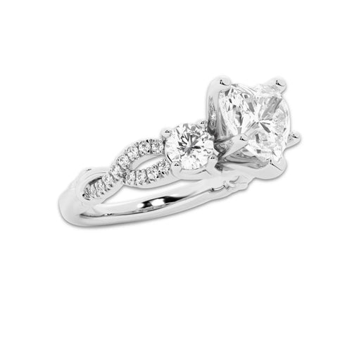 2.62 ctw Heart Lab-Grown Diamond Side Stone Engagement Ring in Platinum for Women | Colorless D, VVS1 Clarity, IGI Certified 2.00 ct Center Diamond