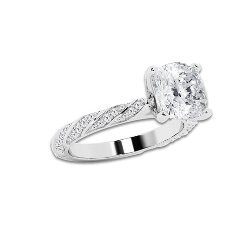 5.42 ctw Cushion Lab-Grown Diamond Twisted Band Engagement Ring in Platinum for Women | Colorless E, VS1 Clarity, IGI Certified 5.00 ct Center Diamond