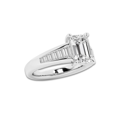 3 3/4 ctw Emerald Lab Grown Diamond Solitaire Engagement Ring with Graduated Side Accents Platinum, D, VVS | 3 ct Center
