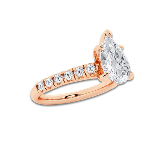 1.91 ctw Pear Lab-Grown Diamond Pave Engagement Ring in 14K Rose Gold for Women | D Color, VVS1 Clarity, IGI Certified 1.50 ct Center Diamond