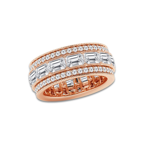 Dominica 5 1/3 ctw Emerald Lab Grown Diamond Triple Row Eternity Band - 8.7mm Width 14K Rose Gold, DE, VS1