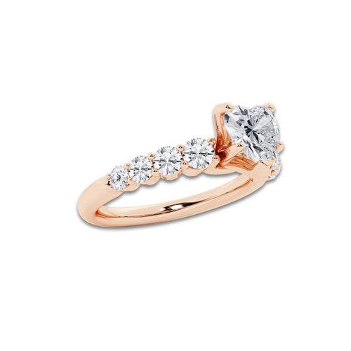 1.54 Ct Heart Lab-Grown Diamond Half Eternity Engagement Ring in 14K Rose Gold for Female, Colorless (D), VVS1 Clarity | IGI Certified, 1.00 Ct Center Diamond