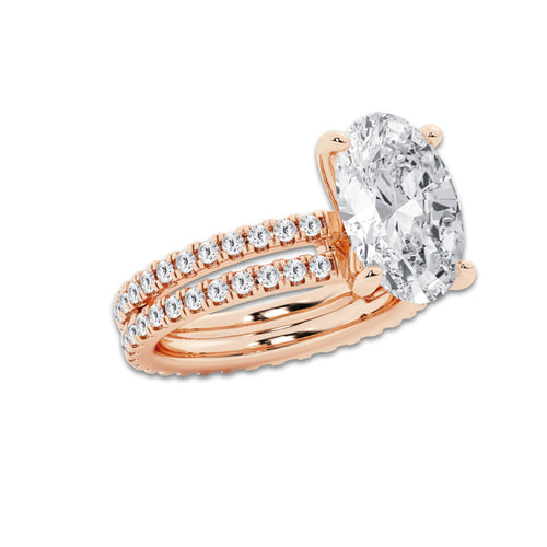 6.22 ctw Oval Lab-Grown Diamond Double Row Diamond Engagement Ring in 14K Rose Gold for Women | Colorless E, VS1 Clarity, IGI Certified 5.00 ct Center Diamond