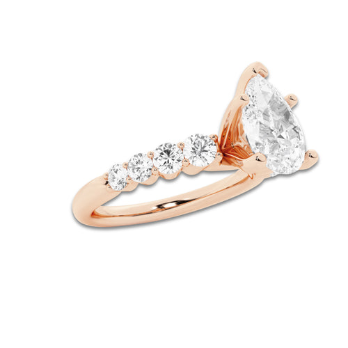 2.04 Ct Pear Lab-Grown Diamond Half Eternity Engagement Ring in 14K Rose Gold for Female, Colorless (D), VVS1 Clarity | IGI Certified, 1.50 Ct Center Diamond