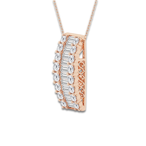 3 ctw Baguette and Round Lab Grown Diamond Pendant with Adjustable Chain 14K Rose Gold, DE, VS1