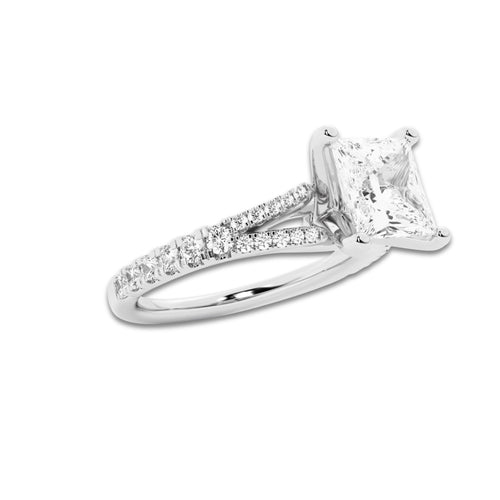 2.33 ctw Princess Lab-Grown Diamond Split Shank Side Stone Engagement Ring in Platinum for Women | Colorless E, VS1 Clarity, IGI Certified 2.00 ct Center Diamond