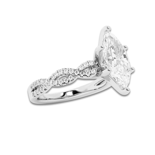 2.25 ctw Marquise Lab-Grown Diamond Twisted Shank Engagement Ring in 14K White Gold for Women | D Color, VVS1 Clarity, IGI Certified 2.00 ct Center Diamond