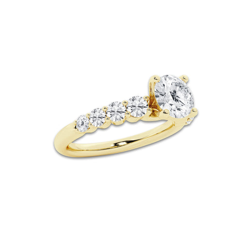 1.29 Ct Round Lab-Grown Diamond Half Eternity Engagement Ring in 14K Yellow Gold for Female, Colorless (E), VS1 Clarity | IGI Certified, 0.75 Ct Center Diamond