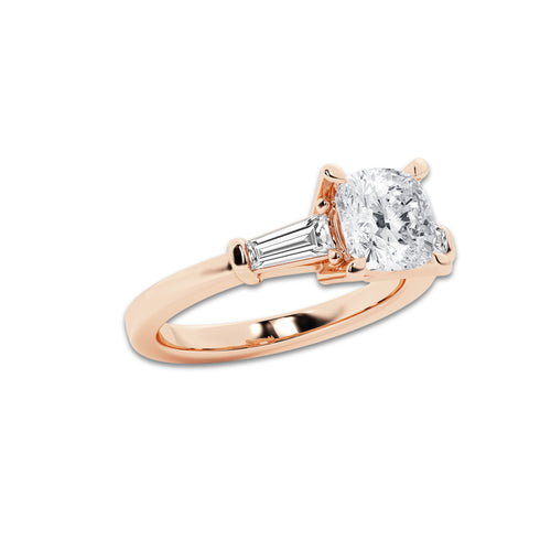Gaia 2 3/4 ctw Cushion Lab Grown Diamond Three Stone Engagement Ring 18K Rose Gold, E, VS1 | IGI Certified, 2 ct Center