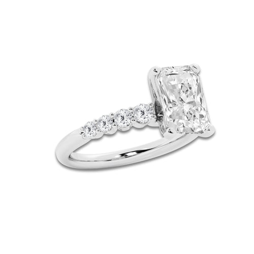 3.04 Ct Radiant Lab-Grown Diamond Half Eternity Engagement Ring in 14K White Gold for Female, Colorless (D), VVS1 Clarity | IGI Certified, 2.50 Ct Center Diamond