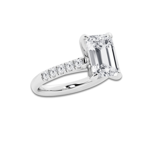 5.43 ctw Emerald Lab-Grown Diamond Pave Engagement Ring in Platinum for Women | E Color, VS1 Clarity, IGI Certified 5.00 ct Center Diamond