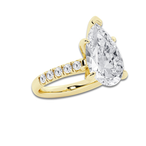 7.55 ctw Pear Lab-Grown Diamond Pave Engagement Ring in 14K Yellow Gold for Women | D Color, VVS1 Clarity, IGI Certified 7.00 ct Center Diamond