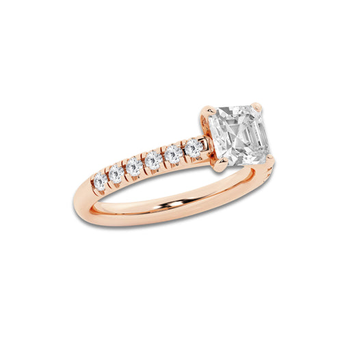 1.91 ctw Asscher Lab-Grown Diamond Pave Engagement Ring in 14K Rose Gold for Women | E Color, VS1 Clarity, IGI Certified 1.50 ct Center Diamond
